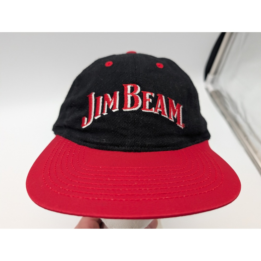 Jim Beam Snapback Hat Black Red Embroidered Logo 100% Cotton Cap
